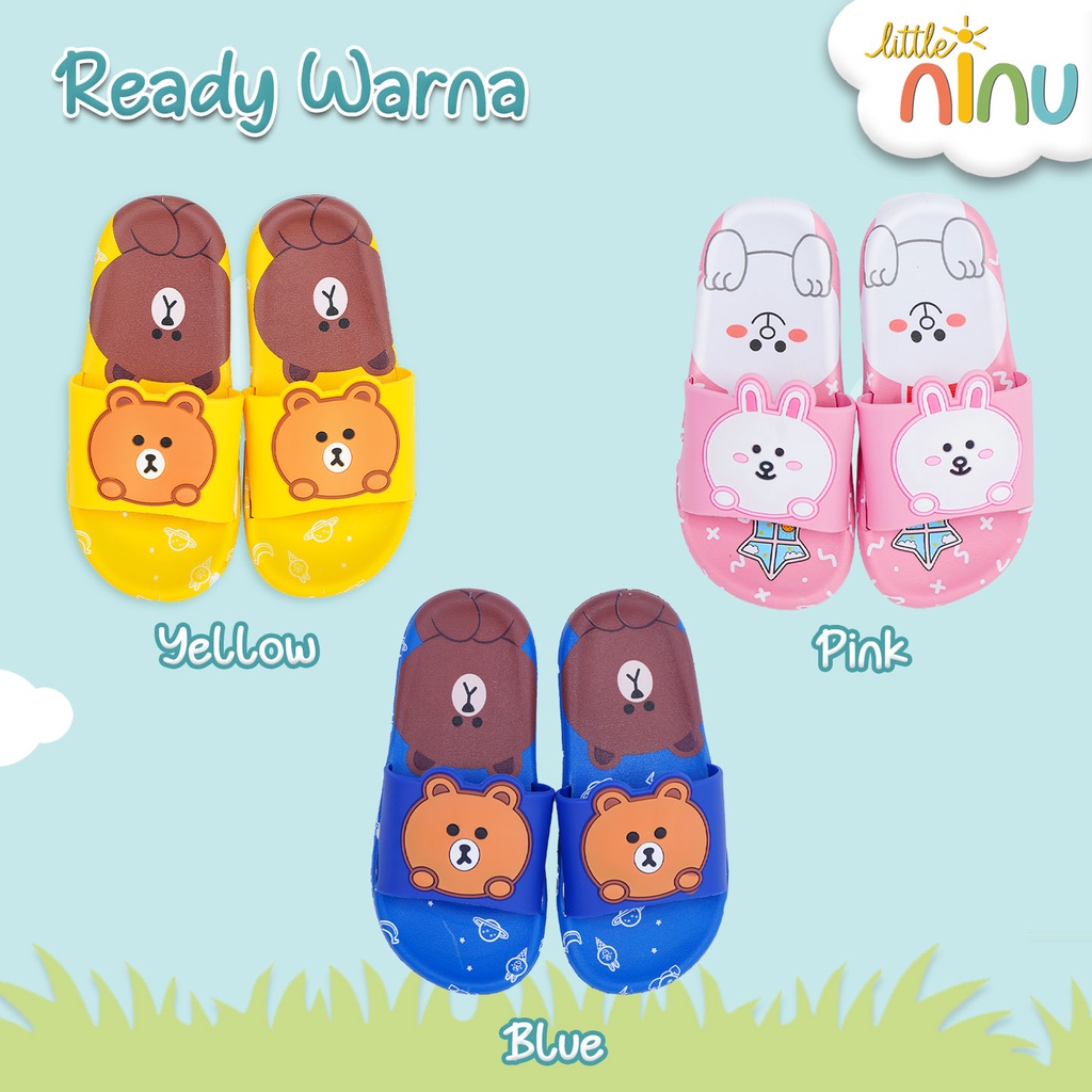 LITLLE NINU Sandal Jelly Anak Slip On Slipper Karakter Bear