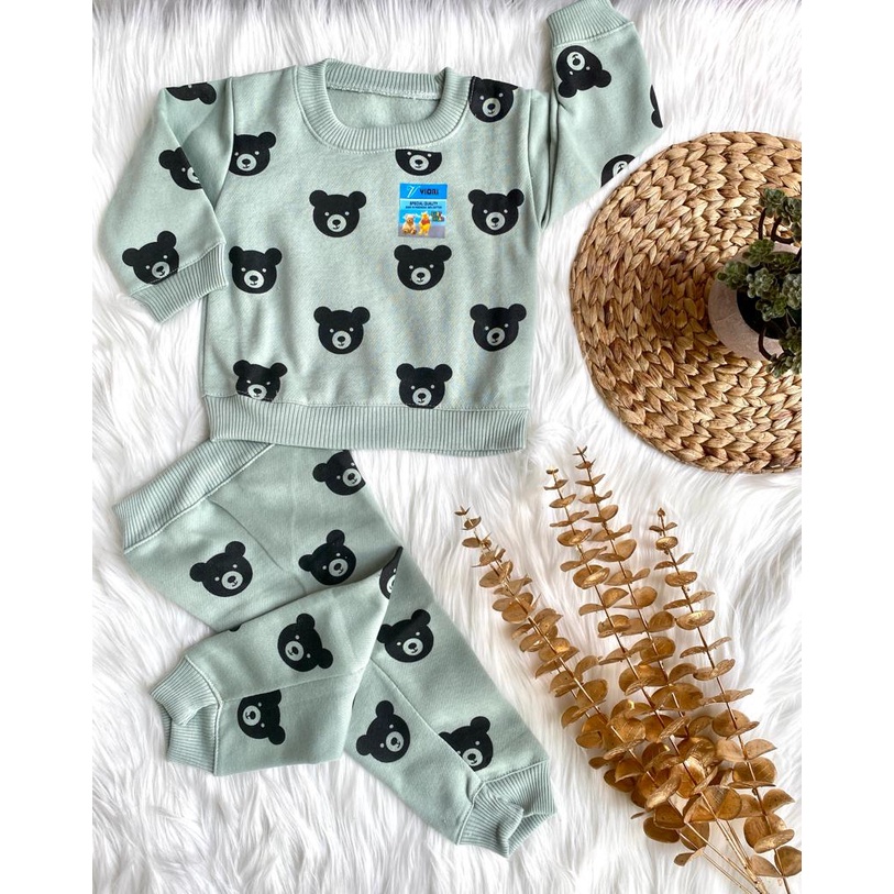 sweater bayi murah lucu motif kepala beruang setelan 3-18bulan