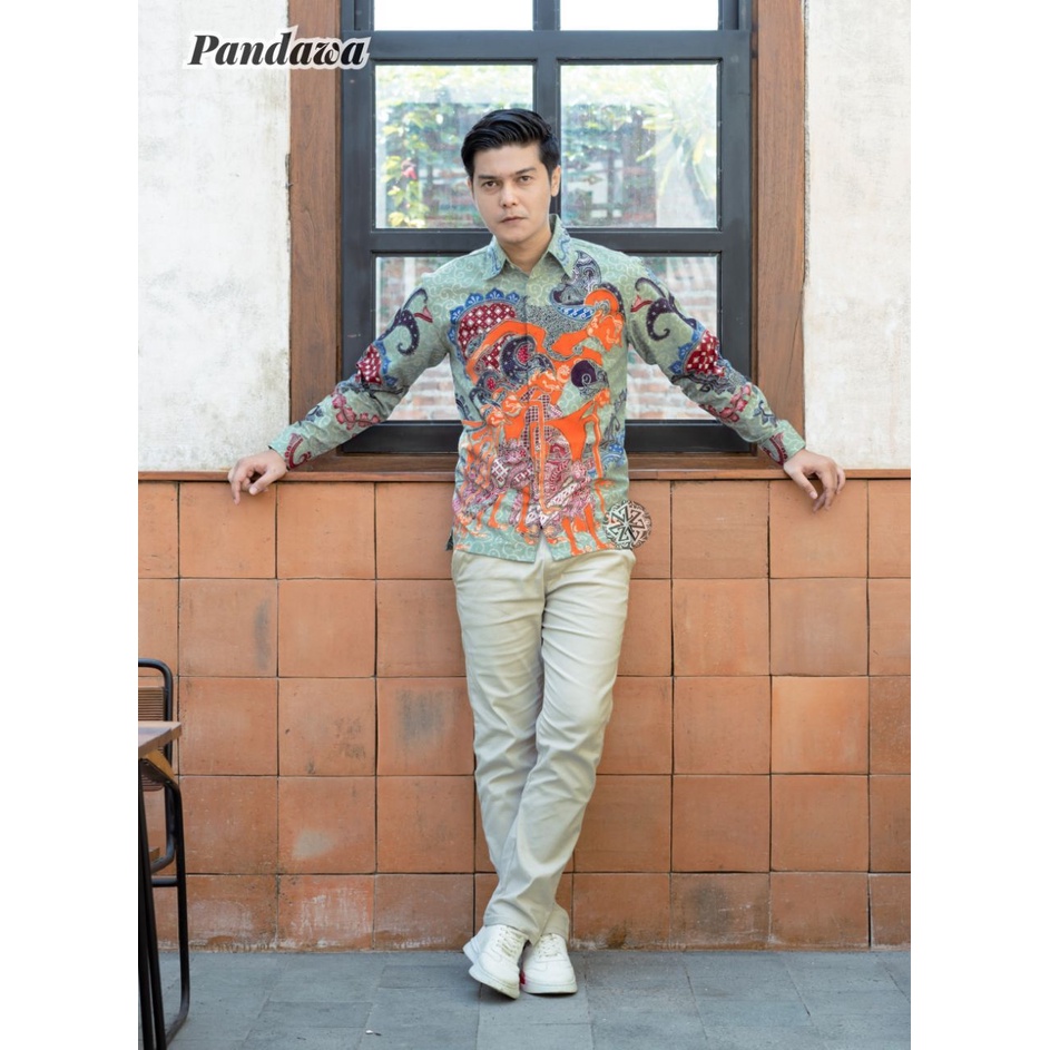 Kemeja Batik Tulis Pria Berlapis Furing Trikot Lengan Panjang Handmade motif pandawa hijau Batik Premium