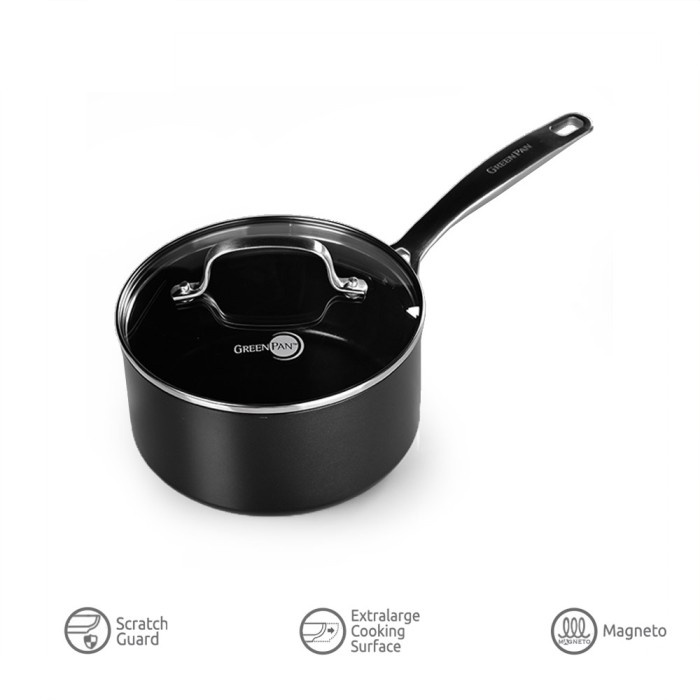 

Greenpan Copenhagen Black Covered Saucepan 18cm