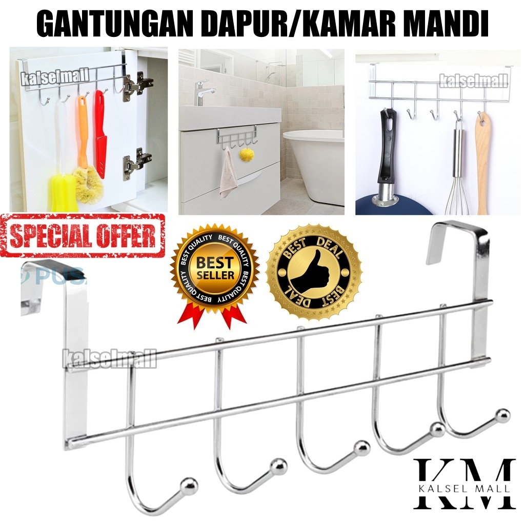 Gantungan Hanger Hook Kaitan Cantolan Alat Dapur Kamar Mandi Rinjing Wajan Sepatula Centong Tanpa Paku Besi Stainless Penggantung Pintu Lemari Serbaguna ART15