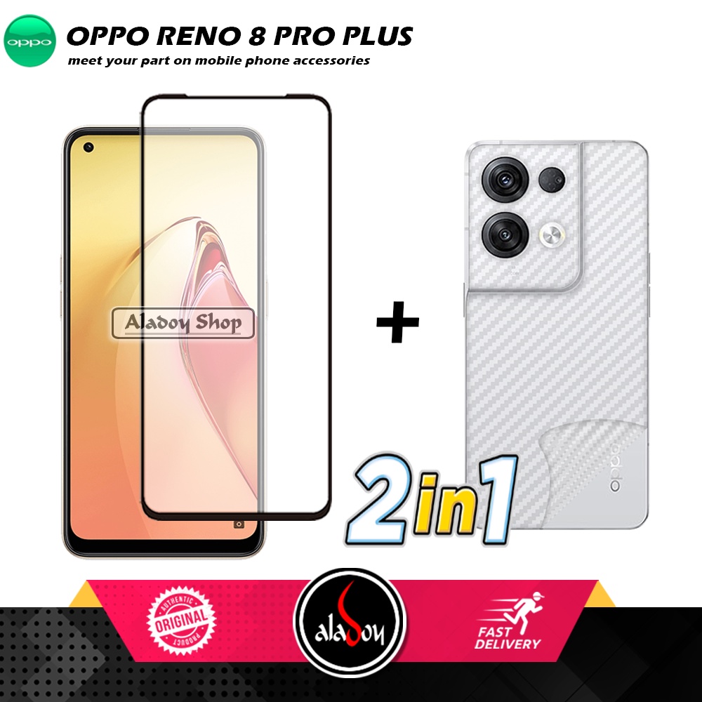 PAKET 2 IN 1 Tempered Glass Layar Oppo Reno 8 Pro Plus + Skin Carbon Film 3D