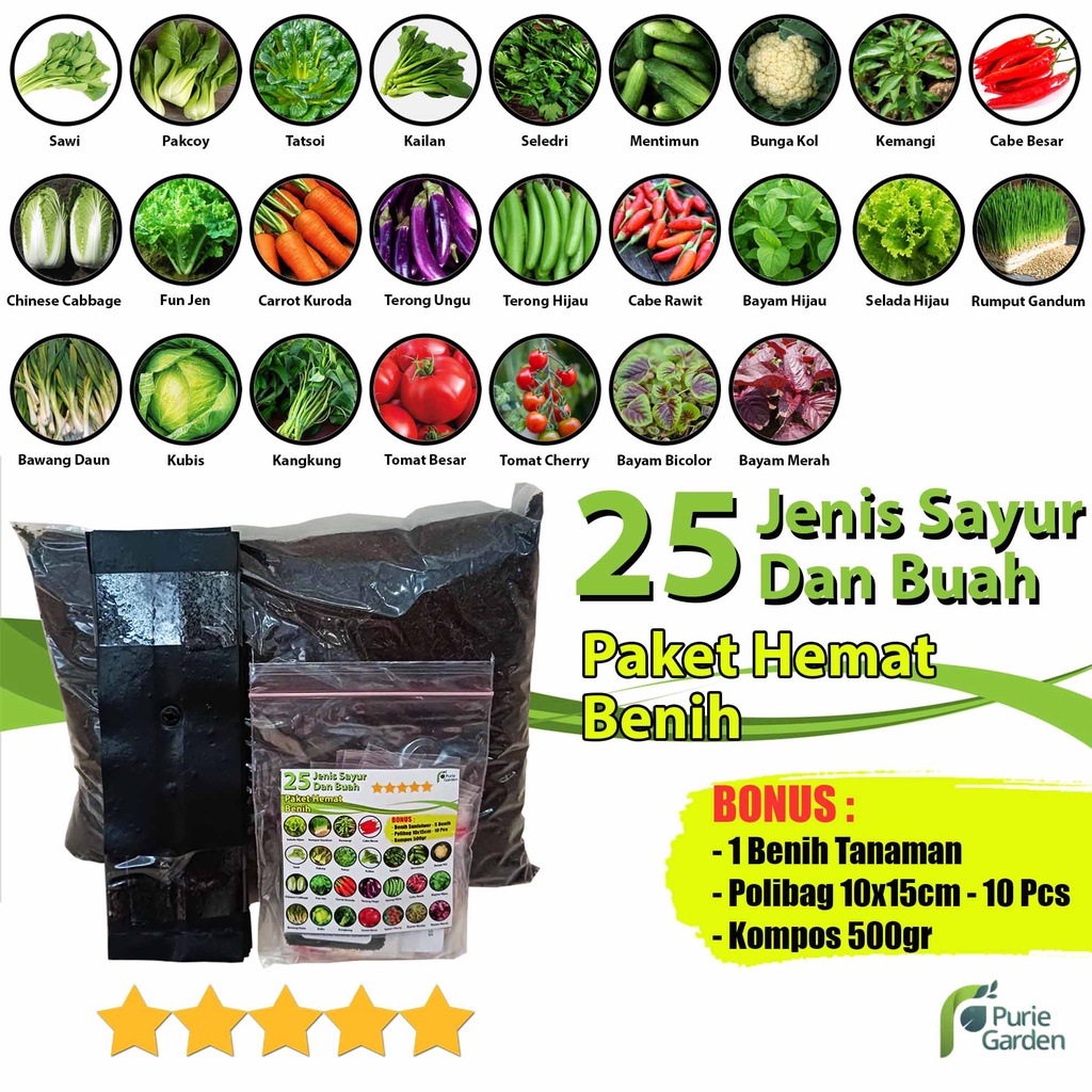 Paket Bibit / Benih 25 Jenis Sayur dan Buah PG KDR