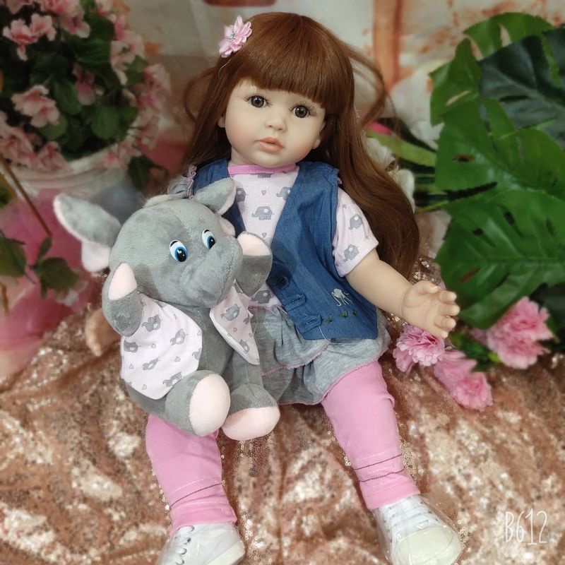 Ready Boneka Reborn Perempuan  Silikon 60 cm Rambut Lurus panjang