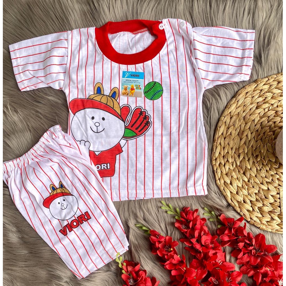 stelan baju bayi laki laki perempuan murah lucu motif baseball PENDEK  3-18 Bulan (ONE SIZE)