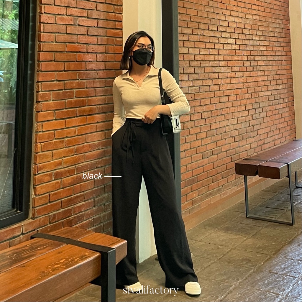 SIVALI Janelle Pants - Celana kulot Highwaist Crinkle Loose Pants - Cullote Pants