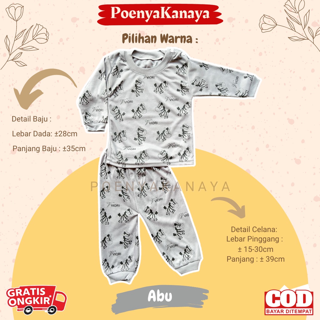 Setelan Baju Bayi Piyama Bayi Panjang ZEBRA WARNA Viori 6-18 Bulan SPY104