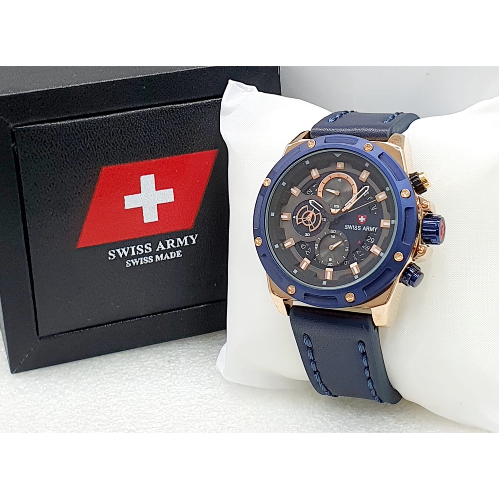 Jam Tangan Pria Swiss Sa8569 Kulit Army Chrono Tanggal Aktif / Jam Tangan Pria Terlaris / Jam Tangan