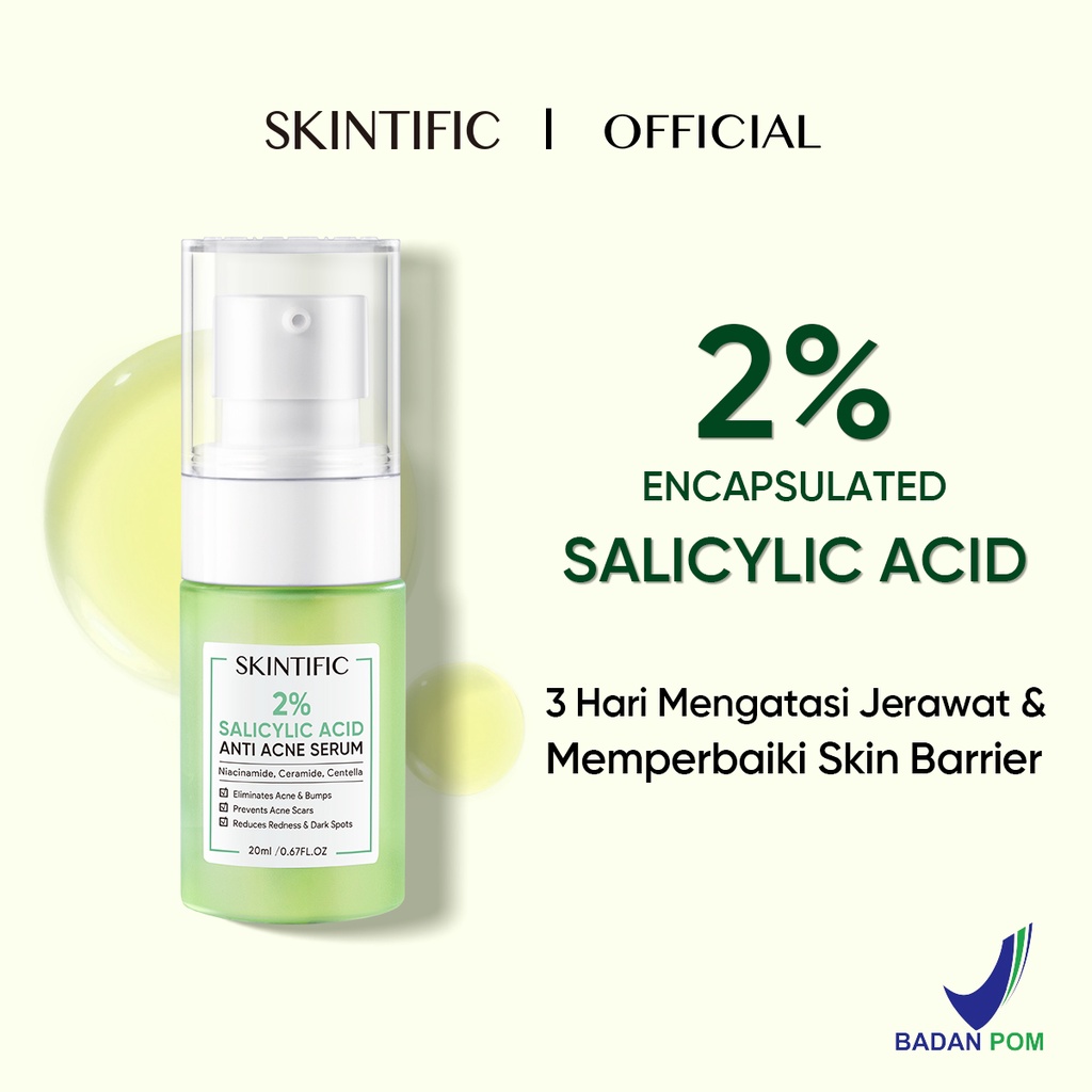 SKINTIFIC - Anti Acne Serum Acne Spot Treatment Facial Gel with 2% Salicylic Acid Brightening Face Serum for Repair Skin Barrier 【BPOM】