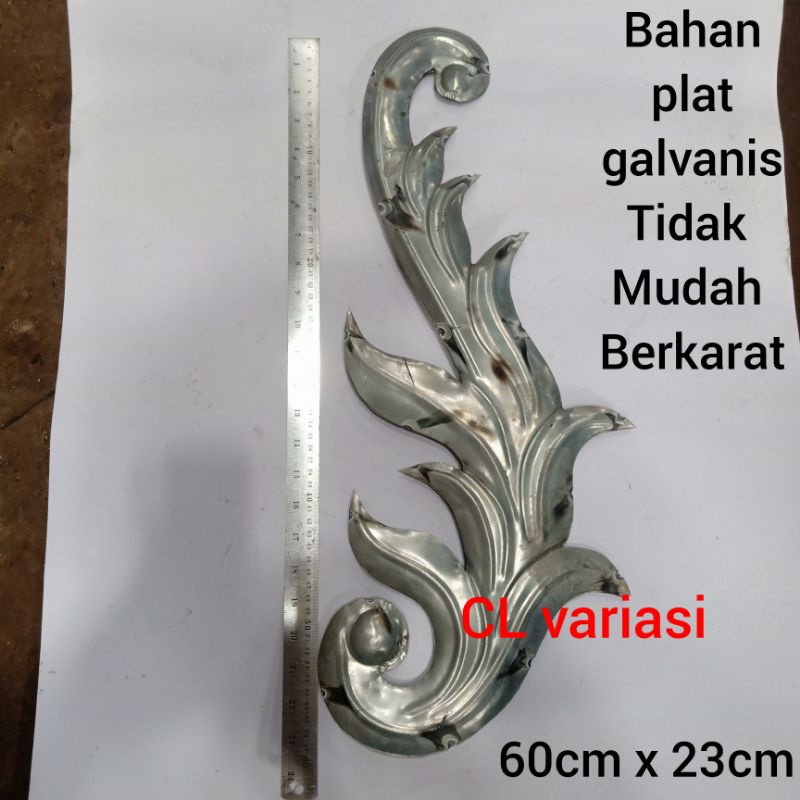 daun panjang plat besi 2muka ornamen pagar besi wajik mahkota