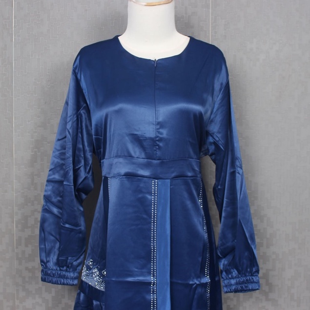 KAFTAN SATIN BUSUI WARNA BIRU NAVY , KAFTAN FASHION WANITA MODERN TERBARU