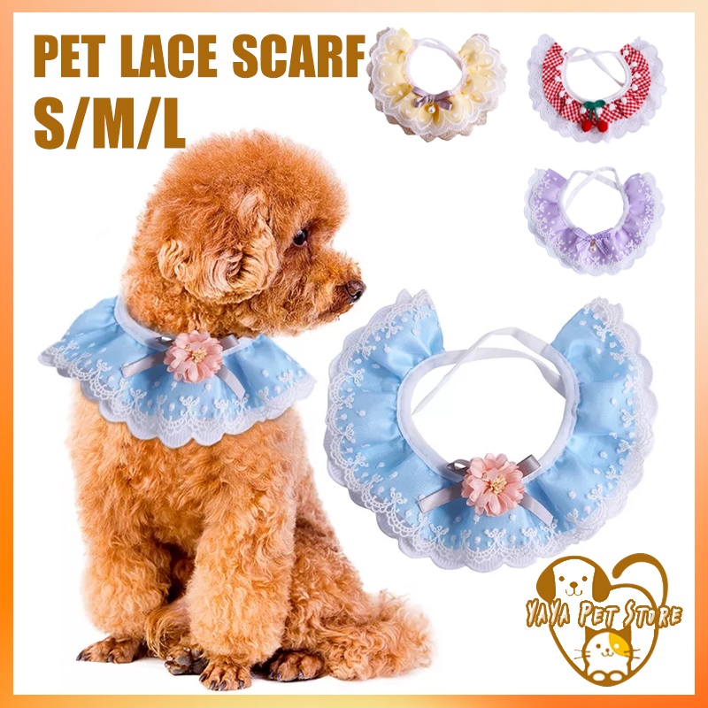 Kalung Leher Bahan Lace Motif Bunga Dengan Lonceng Untuk Kucing Bib Lace Renda Kucing Japanese Style