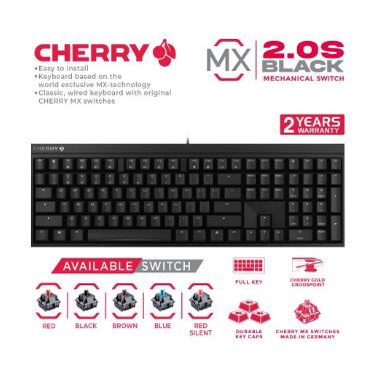 Keyboard gaming mechanical cherry wired usb 2.0 full size 109 keys black mx 2.0s mx2.0s 2.0 s nbl