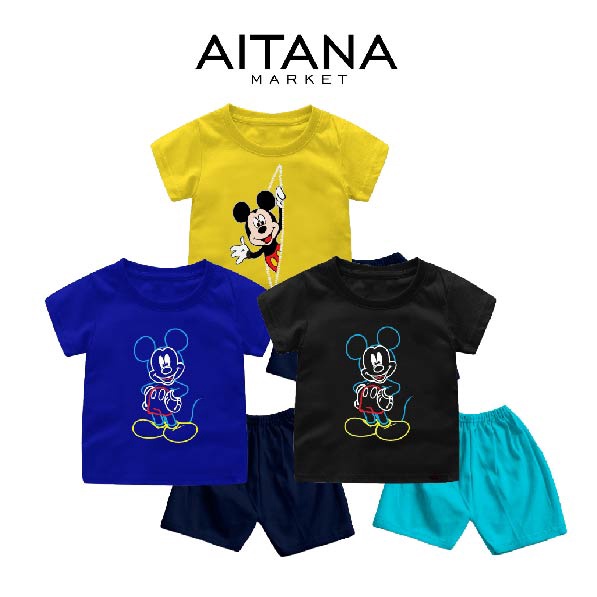 Setelan Bayi &amp; Anak Mickey Mouse Usia 6 Bulan-8 Tahun Bahan Katun Combed 30s