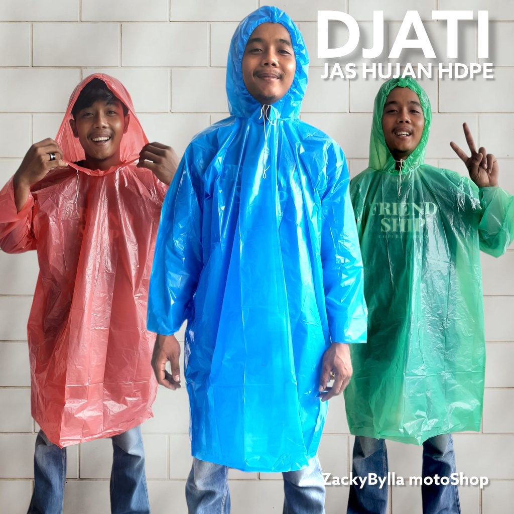 Jas Hujan Plastik HDPE Cap DJATI / RunDo Ponco Lengan dan Setelan Baju-Celana Tebal Bisa dipakai Berkali-kali