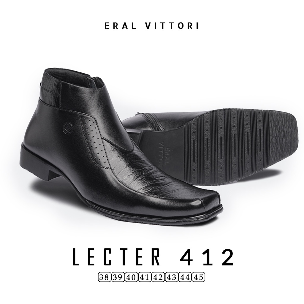 Eral Vittori - Lecter 412 Sepatu Boots Formal Pria Kulit Tinggi Zipper Hitam Coklat