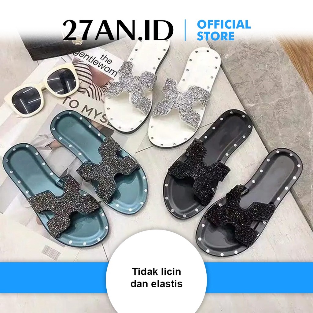 Sandal Wanita SP17  Sandal Slop Motif Manik-Manik Fashion Korea Import Real Pict