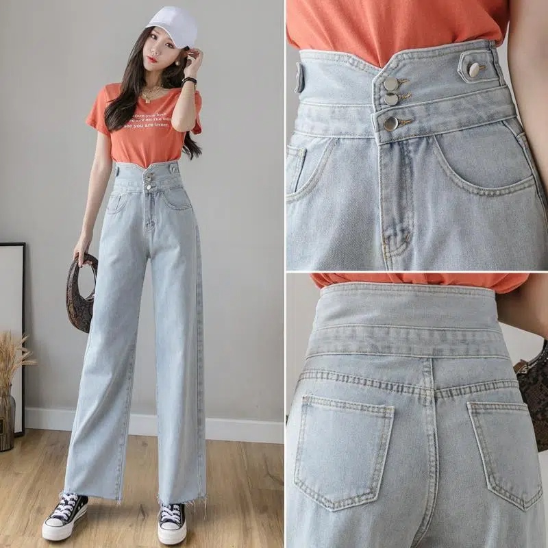 Highwaist loggar jeans wanita premium