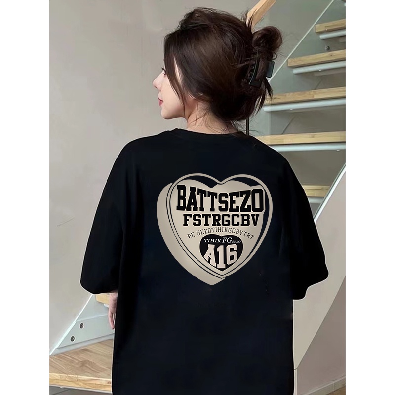 Korean Style  Atasan Wanita Lengan Pendek Oversize Printed T-shirt