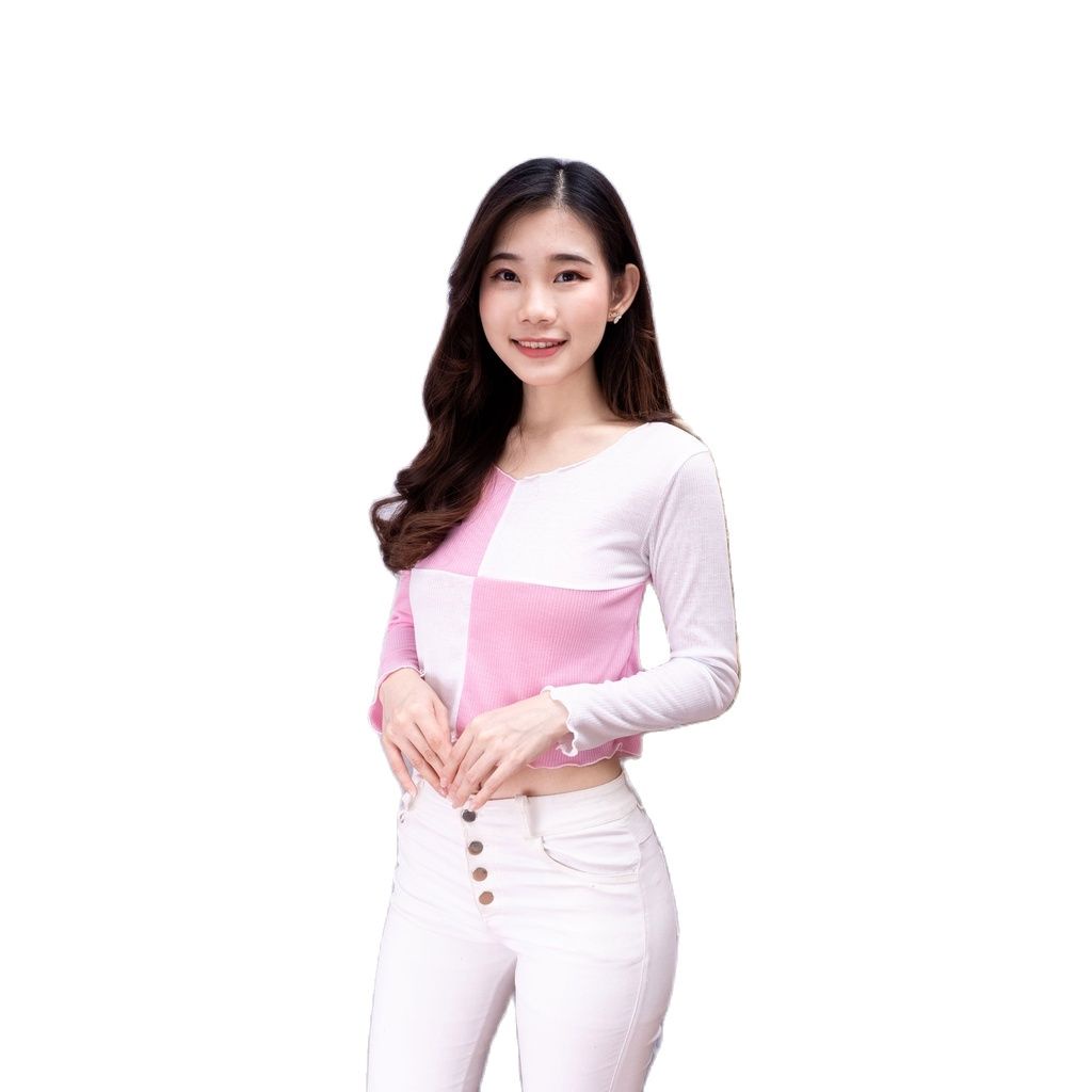 Seam Front Longsleeve  / Combine  Crop Top / Lengan Panjang
