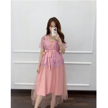 Dress Midi Tile Mutiara Korean Style Modis Cantik Pesta Kondangan Terbaru 2023 Gaun Pesta Natal Imle