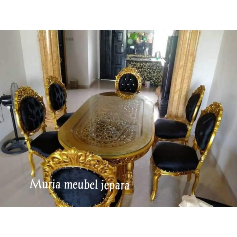 set meja makan jati ukir kursi 6