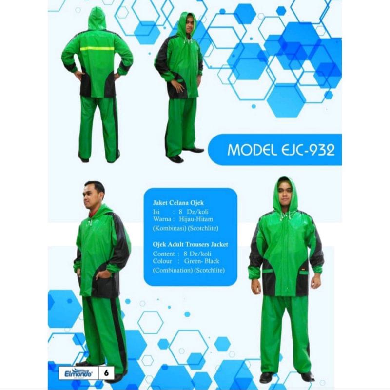 Jas Hujan Elmondo Setelan ojek 932 / jas hujan ojol / jas hujan jumbo dewasa / jas ujan hijau laris / Jas Hujan Setelan Ojek Jaket Celana Tipe 932 - Raincoat Dewasa Elmondo Ojek Pria Wanita Murah - Hijau / Mantel Ojek / Jas Hujan Jumbo Pria Wanita Unisex