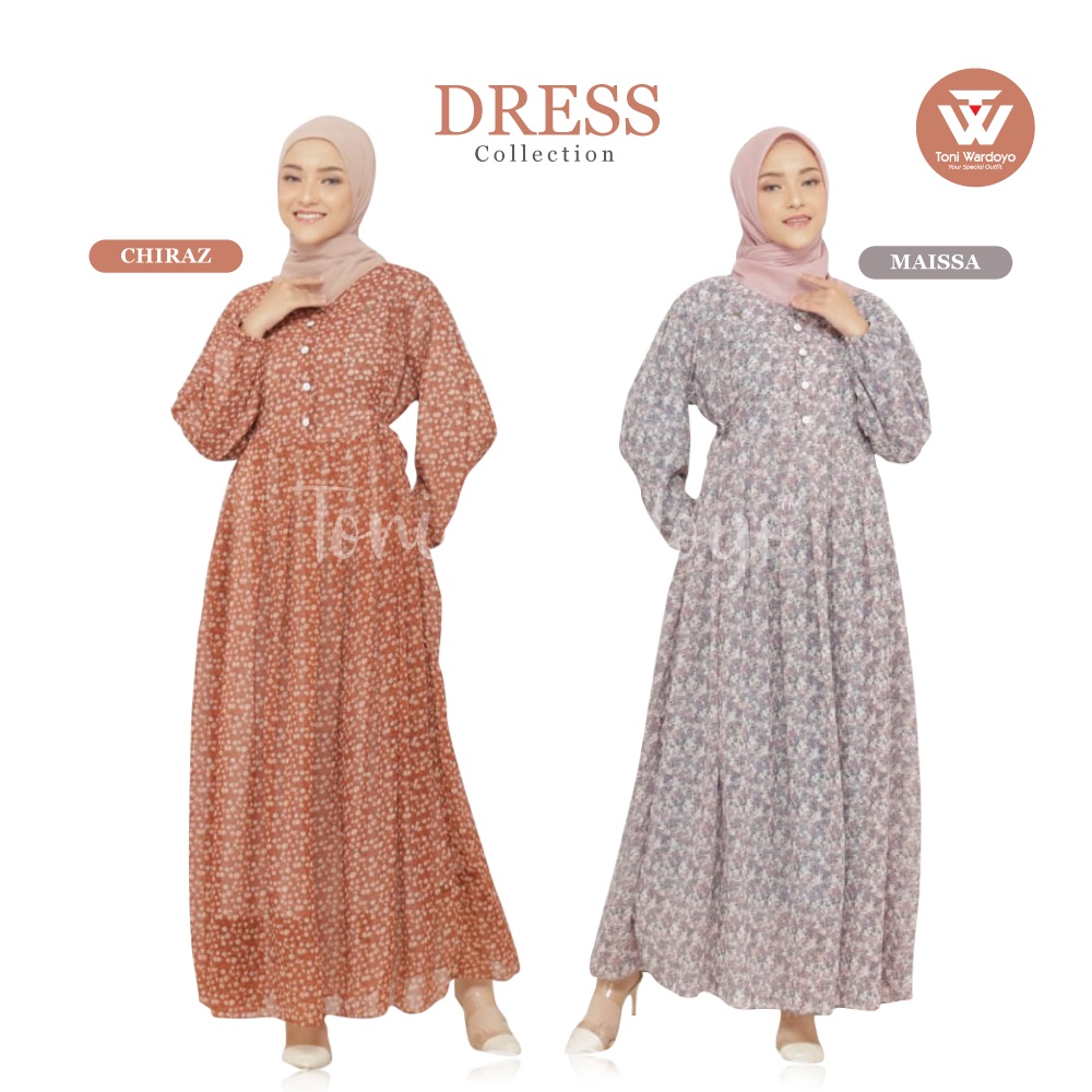 Dress motif bunga sifon lengan panjang Import Korean Style/Dress sifon floral bottoming gaya Korea/k