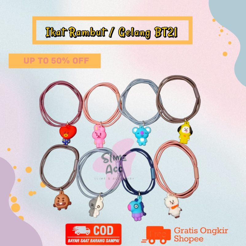 IKAT RAMBUT KARET KARAKTER BT21 BTS - IKAT RAMBUT ANAK KARTUN LUCI - GELANG KARET ANAK BT21 - IKAT R