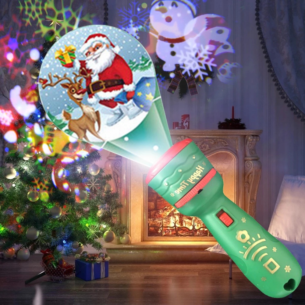 Lampu Senter Proyektor Led 24 Pola Kartun Santa Claus / Pohon Natal / Kepingan Salju Untuk Edukasi Dini Anak