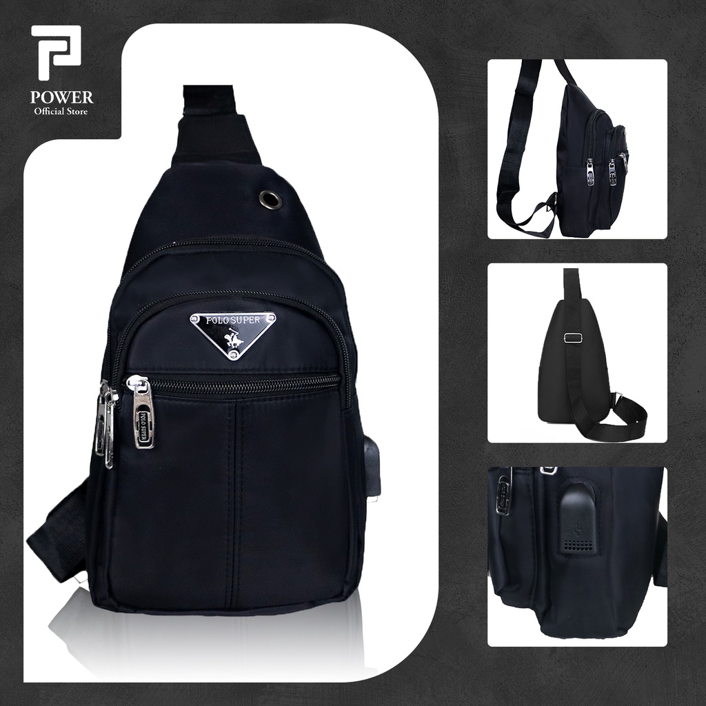 Tas Selempang Pria Sling bag Import Tas Polo Super Original USB Portable Tas Slempang Dada Pria