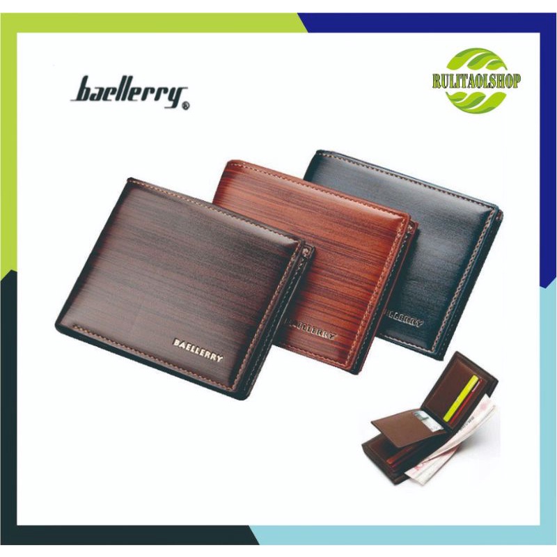 BAELLERRY Dompet Pria Dompet Lipat Kulit Kilap IMPORT 6 Slot