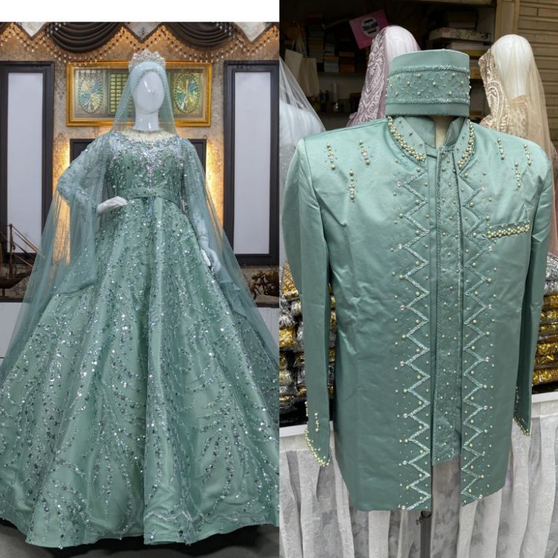 GAUN PENGANTIN COUPLE BARBIE MEWAH GOTIK//COUPLE JAS BRIDAL FULL PAYET