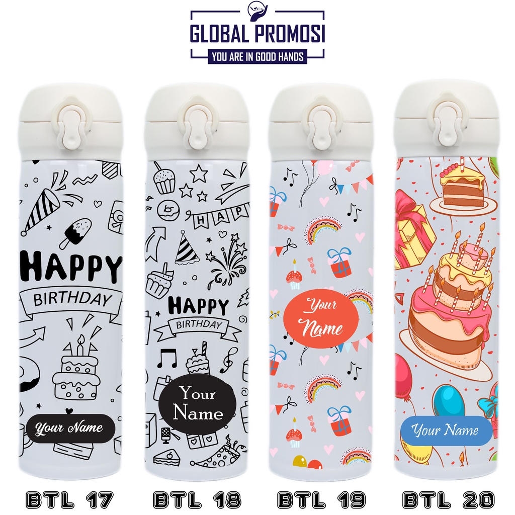 Souvenir Botol Minum Tumbler Print UV Motif Happy Birthday  Gift Personal / Corporate