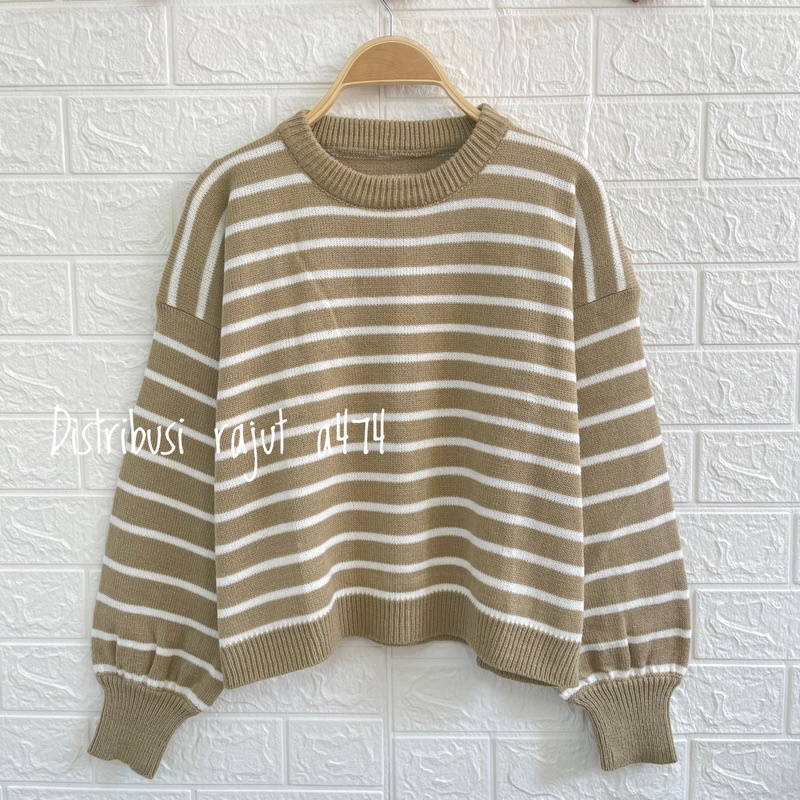 TITI STRIP SWEATER RAJUT KERAH BULAT PREMIUM