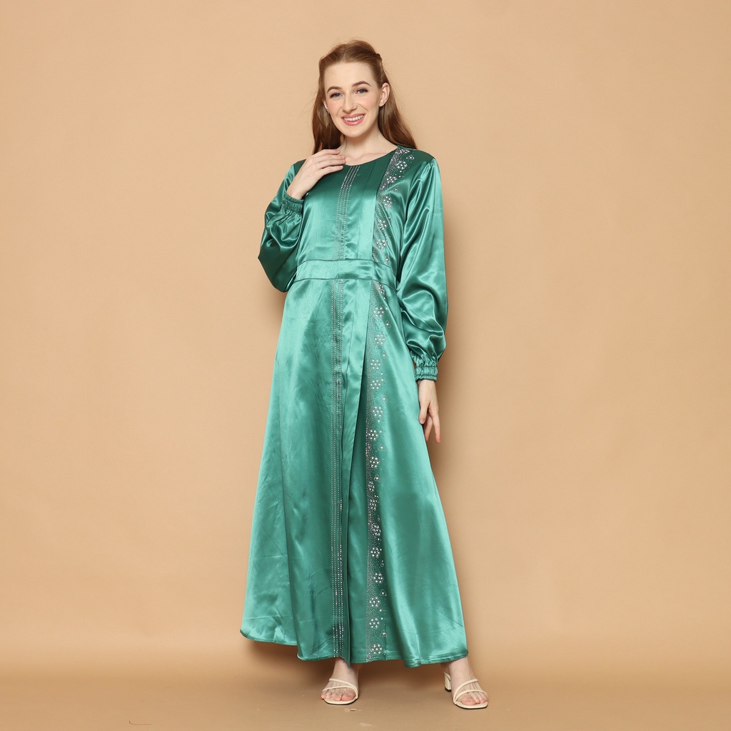 GAMIS SATIN SILK WARNA HIJAU / GAMIS PAYET MEWAH UNTUK PESTA / GAMIS WANITA MUSLIM