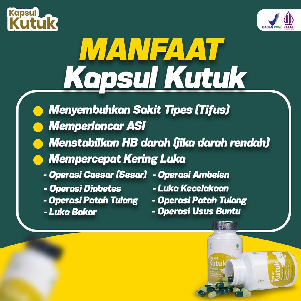 Ready Paket 3 Kapsul Kutuk - Luka Pasca Operasi Hernia Usus Wasir 5x Lebih Cepat Sembuh &amp; Kering Asi Booster Penambah Albumin Tingkatkan Daya Tahan Tubuh Isi 60 Kapsul