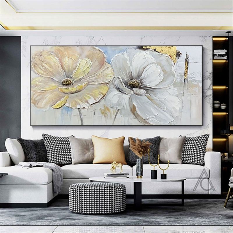 lukisan abstrak bunga art plus bingkai hiasan dinding ruang tamu