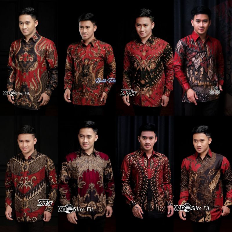 Batik Pria Merah Series Big Size M L XL XXL XXXL Atasan Kemeja Batik Lengan Panjang Original Seragam Kerja Batik Pria Jumbo