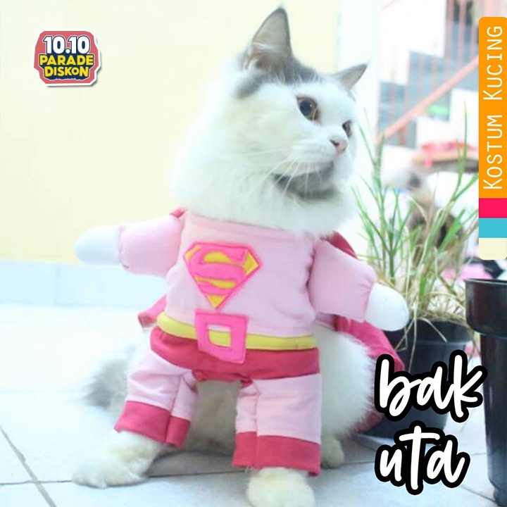 Kostum superman pink untuk kucing anjing / kostum kucing / baju kucing size S M L XL