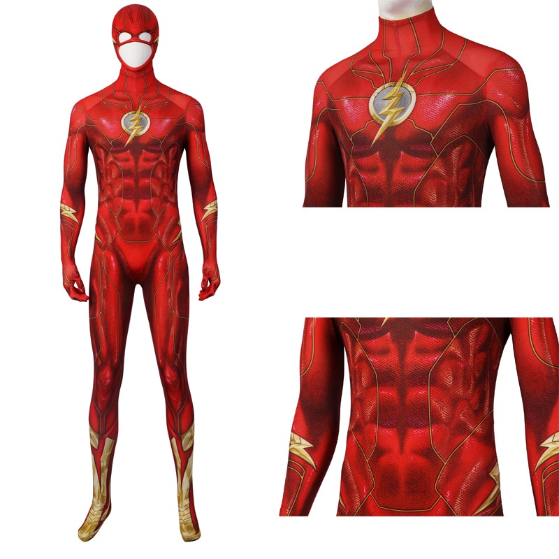 PREORDER Barry Allen The Flash Cosplay Costumes Masks Spandex Zentai Jumpsuits With Latex Mask Tight