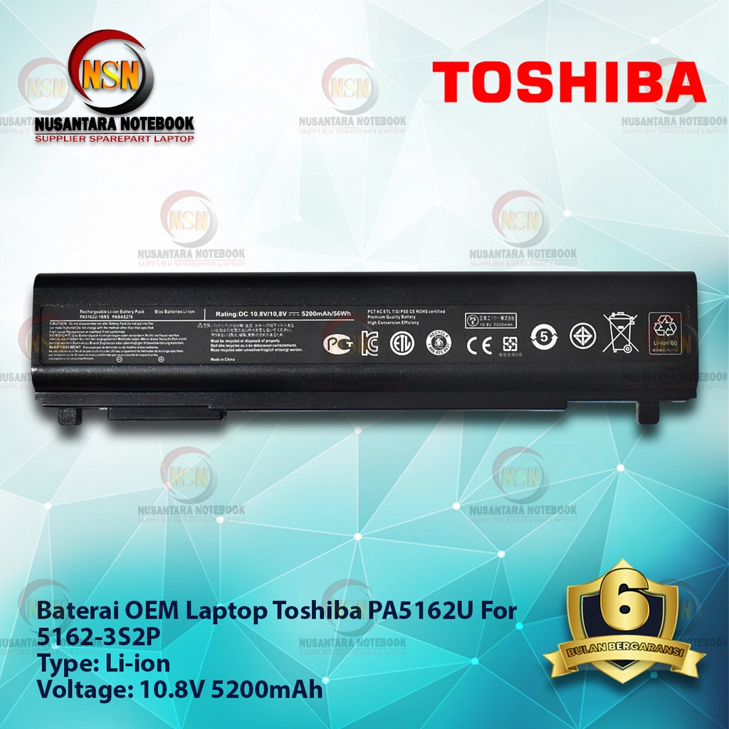 Baterai OEM Laptop Toshiba For PA5162U 10 8V 5200mAh