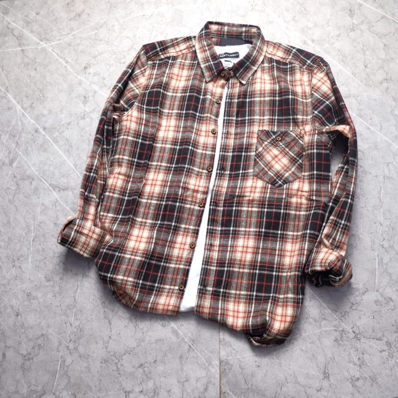 Edge - Kemeja flanel premium Soft Brown Black K039