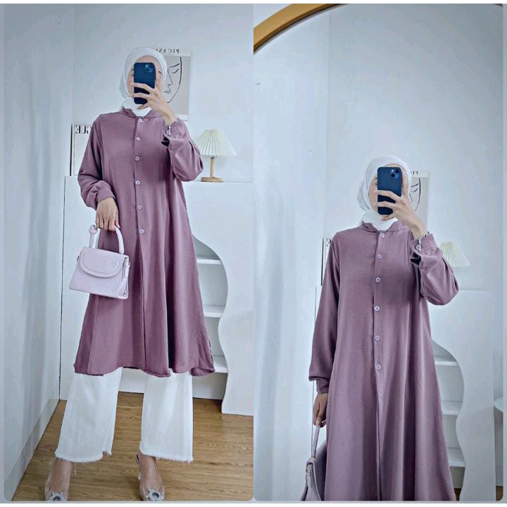 audia Tunik Basic Crinkle Airflow Long Tunik Polos Tunik Kancing Busui Terbaru 2023