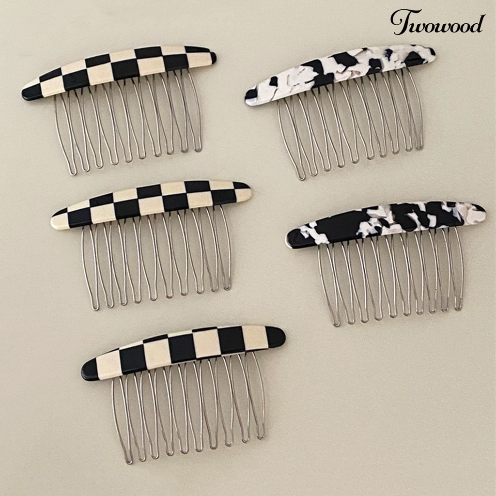 Headband Model Sisir Motif Kotak-Kotak Bahan Plastik Gaya Simple