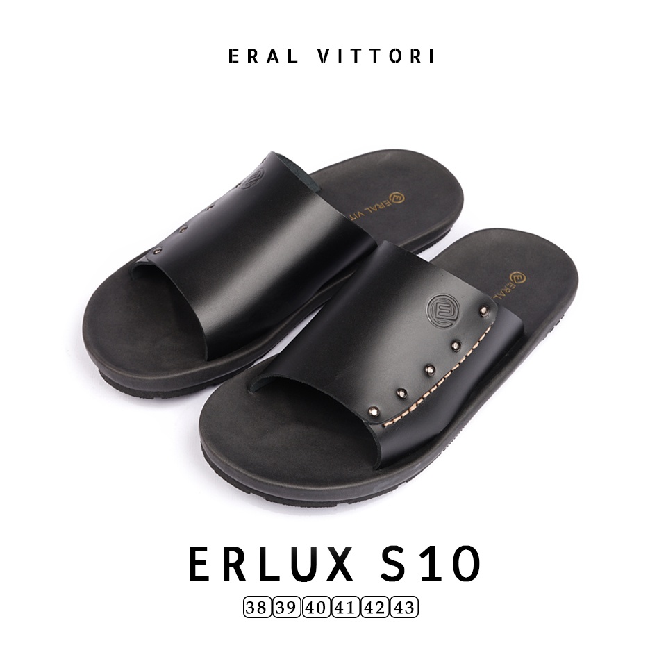 Eral Vittori - Erlux S10 Sandal Pria Kulit Harian Santai Hitam