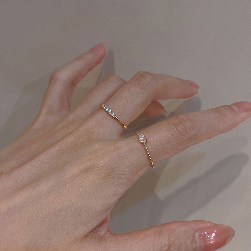 Roselife Cincin Model Terbuka Lapis Emas 14K Desain Hati Hias Kristal Zircon Gaya Korea Untuk Wanita