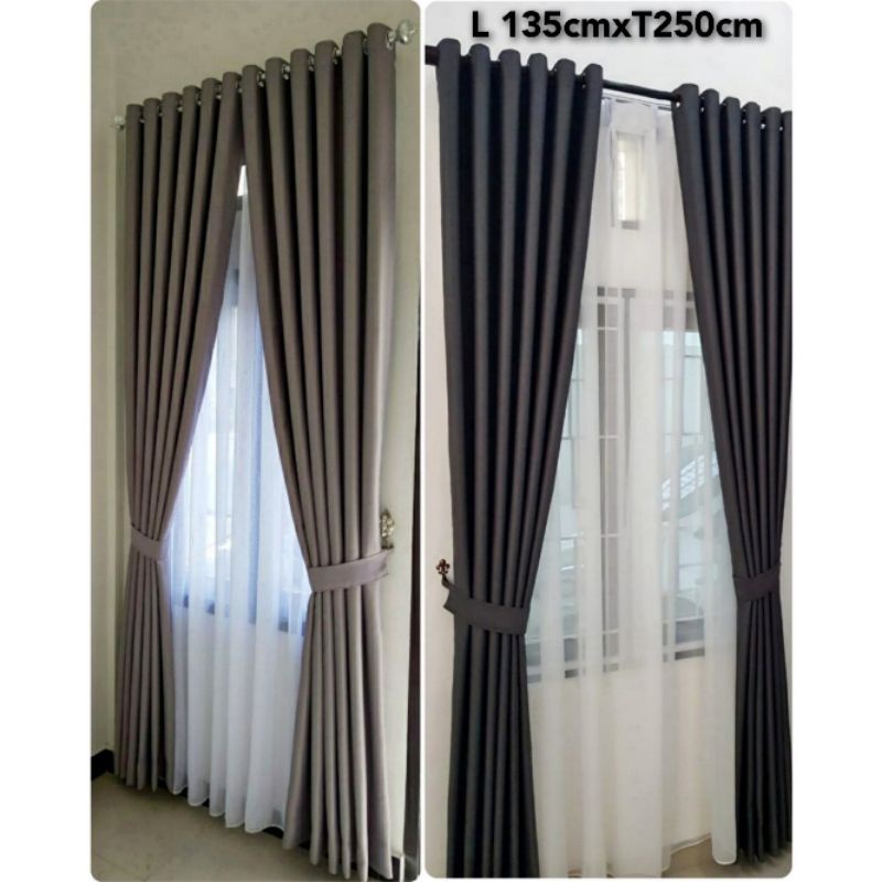 Gorden Tirai Jendela Pintu Kamar Blackout Polos Embos Doff Super Tebal 100% Kain Import Model Semokring 12 Ring 6 Gelembung Minimalis