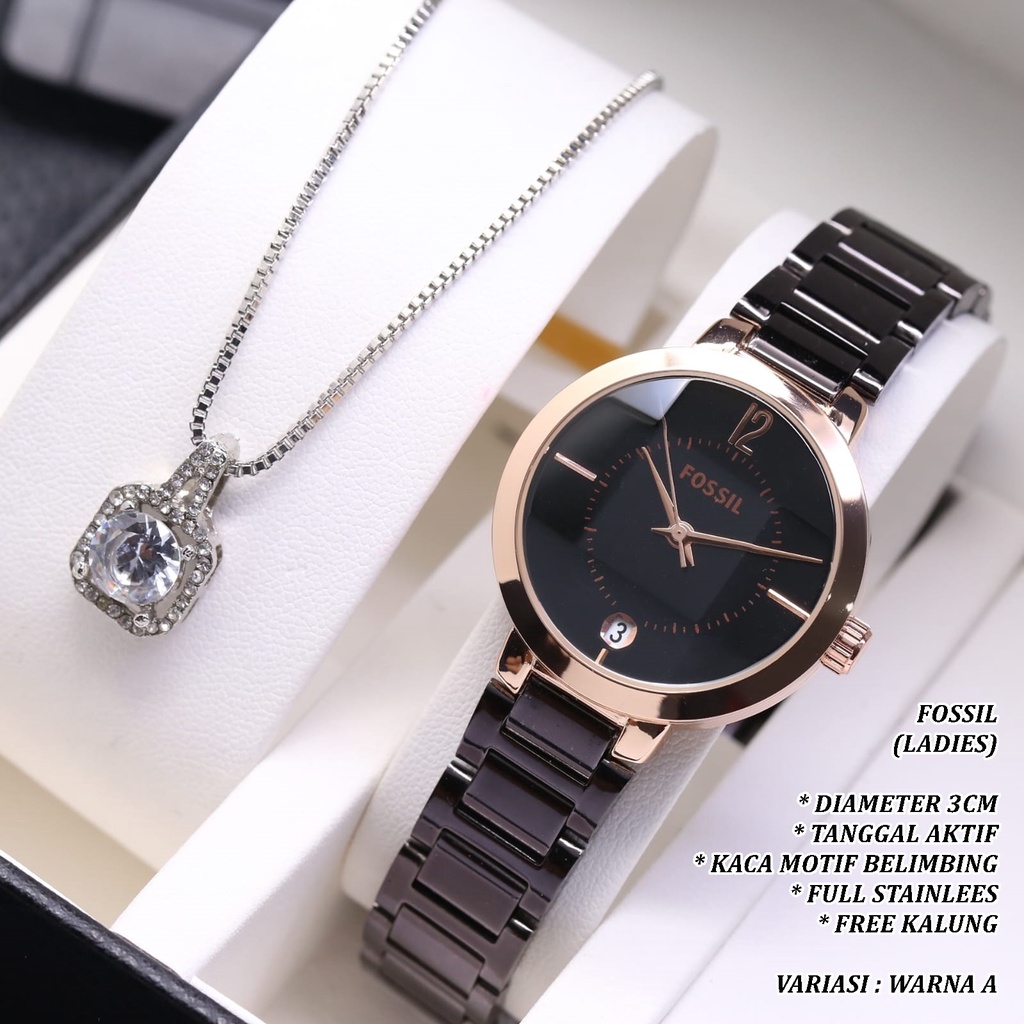 (BISA COD) JAM TANGAN WANITA FASHION RANTAI BODY BULAT BELIMBING TANGGAL AKTIF FREE KALUNG