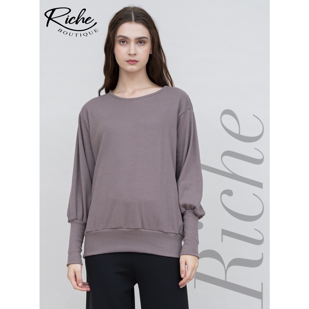 RICHE - blouse crewneck lengan balon manset panjang korean styls/ atasan wanita daily / original/murah nyerap ketingat kaos/auter OOTD hijab terbaru